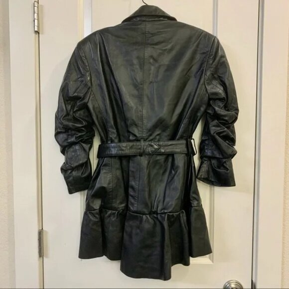 🖤 Cinq a Sept Black Genuine Leather Skirted Ruffle Peplum Belted Blazer Jacket - Picture 5 of 13